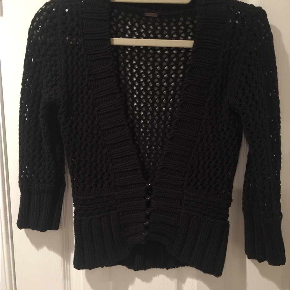 Free People open knit black cardigan with buttons